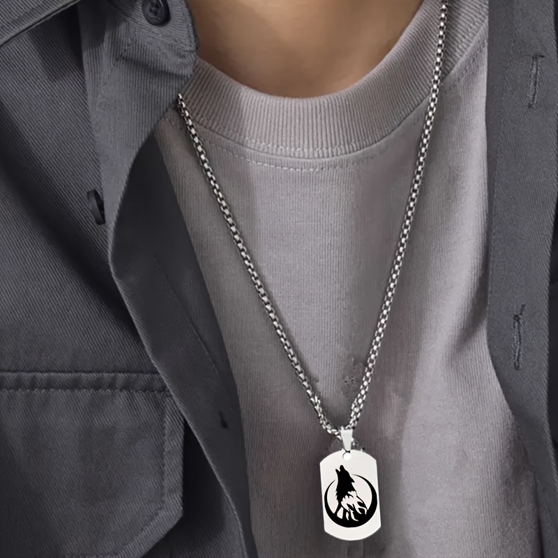 Men's Custom Engraved Nordic Viking Wolf Head Pendant Necklace